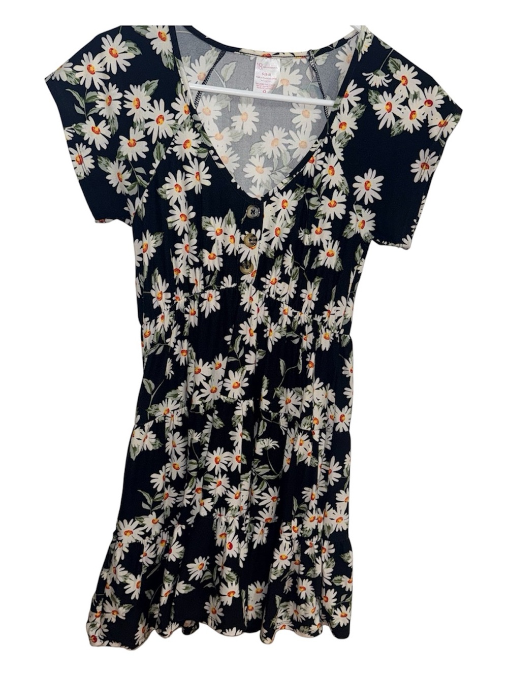 Black Daisy Print Button-Front Dress